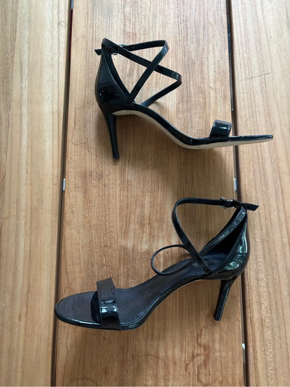 MICHAEL KORS Ava Mid Sandals Black Patent Leather Heels Size 7.5